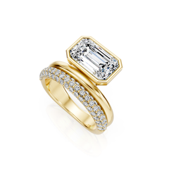 East West Emerald Cut Natural Diamond Engagement Ring