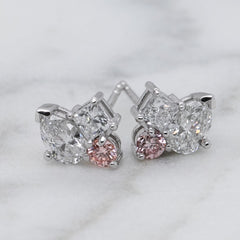 Pink & White Diamond Cluster Earrings