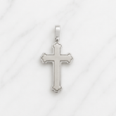 Men's 18k White Gold Matte Finish Orthodox Cross Pendant - Medium