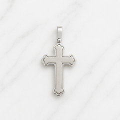 Men's 18k White Gold Matte Finish Orthodox Cross Pendant - Medium