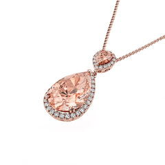 Morganite & Diamond Drop Pendant