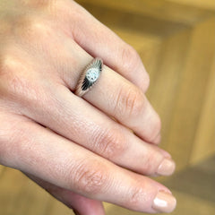 Fluted White Gold Lab Grown Diamond Dome Signet Ring