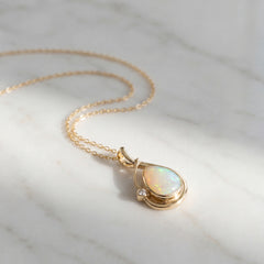 18k Yellow Gold Australian Opal & Diamond Pendant