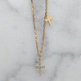 Yellow Gold Diamond Cross Charm Necklace