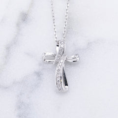 Ladies White Gold Diamond Cross