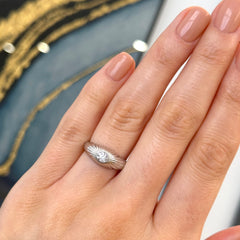 Fluted White Gold Lab Grown Diamond Dome Signet Ring