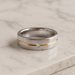 Men's Grooved Diamond Wedding Ring