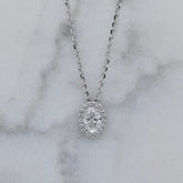18k White Gold Oval Cut Diamond Halo Necklace