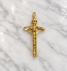 18k Yellow Gold Men's Textured Cross With Crucifix Pendant