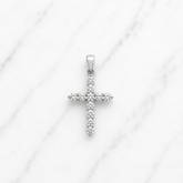 18k White Gold Ladies Natural Diamond Petite Cross Pendant - 0.24ct