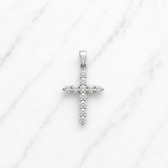 18k White Gold Ladies Natural Diamond Petite Cross Pendant - 0.24ct
