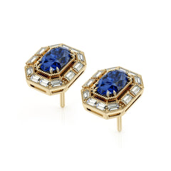 Blue Sapphire & Diamond Stud Earrings