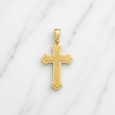 Men's 18k Yellow Gold Matte Finish Orthodox Cross Pendant - Medium