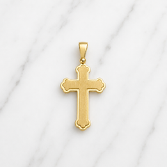 Men's 18k Yellow Gold Matte Finish Orthodox Cross Pendant - Medium