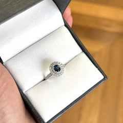 Sapphire and Double Diamond Halo Cocktail Ring
