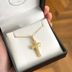 Men's 18k Yellow Gold Matte Finish Orthodox Cross Pendant - Medium