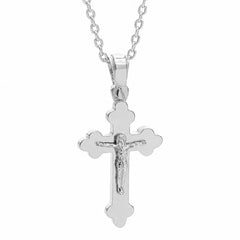18k White Gold Solid Orthodox Cross With Crucifix