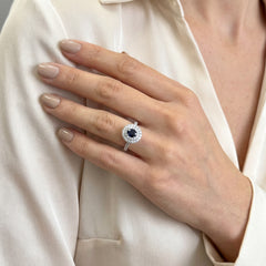 Sapphire and Double Diamond Halo Cocktail Ring
