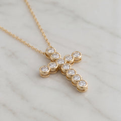 Ladies Yellow Gold Lab Grown Diamond Cross