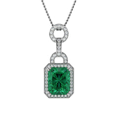 Emerald & Diamond Halo Pendant