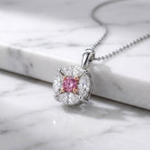 Pink & White Diamond Cluster Pendant & Chain