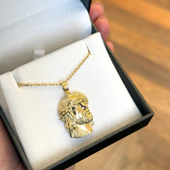 Men's 18k Yellow Gold Jesus Head Pendant