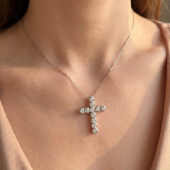 18k White Gold Bezel Set Diamond Cross Pendant & Chain
