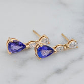 9k Yellow Gold Tanzanite & Diamond Drop Earrings