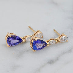 9k Yellow Gold Tanzanite & Diamond Drop Earrings