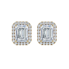 Emerald Cut Diamond Halo Stud Earrings