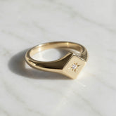 Yellow Gold North Star Diamond Signet Ring