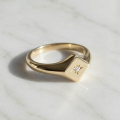 Yellow Gold North Star Diamond Signet Ring