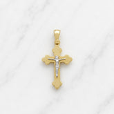 18k Two Tone Solid Orthodox Cross With Crucifix