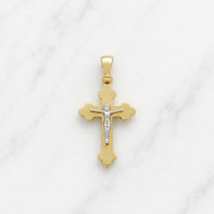 18k Two Tone Solid Orthodox Cross With Crucifix
