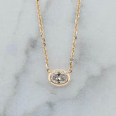 18k Yellow Gold Oval Cut Diamond Pendant & Chain