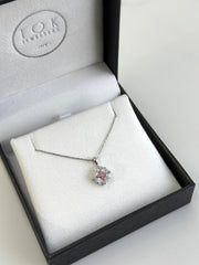 Pink & White Diamond Cluster Pendant & Chain