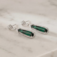 Green Tourmaline & Diamond Drop Earrings