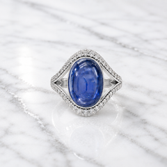 Oval Cabochon Tanzanite and Diamond Cocktail Ring