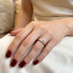 9k Yellow Gold Pink Sapphire & Diamond Signet Ring