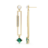 Diamond, Pearl and Emerald Geometric Drop Earrings