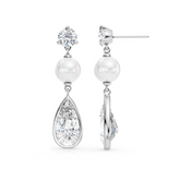 Pear Shaped Lab Grown Diamond and Fresh Water Pearl Bridal Drop Earrings