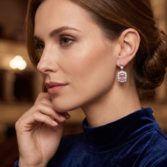 Lab Grown Pink Diamond Cluster Drop Earrings