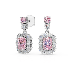 Lab Grown Pink Diamond Cluster Drop Earrings