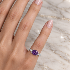 East West Oval Cut Amethyst Pinky Ring