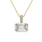 East West Bezel Set Emerald Cut Lab Diamond Pendant With Chain