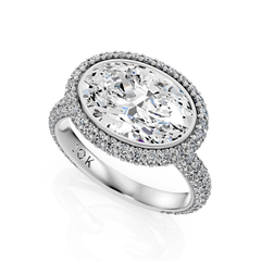 East West Oval Pave Diamond Halo Engagement Ring