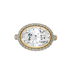 East West Oval Pave Diamond Halo Engagement Ring