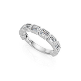 Emerald Cut Natural Diamond Bezel Set Wedding Band