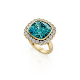 Cushion Cut Topaz and Natural Diamond Halo Cocktail Ring