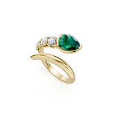 Yellow Gold Lab Grown Emerald and Diamond Snake Ring